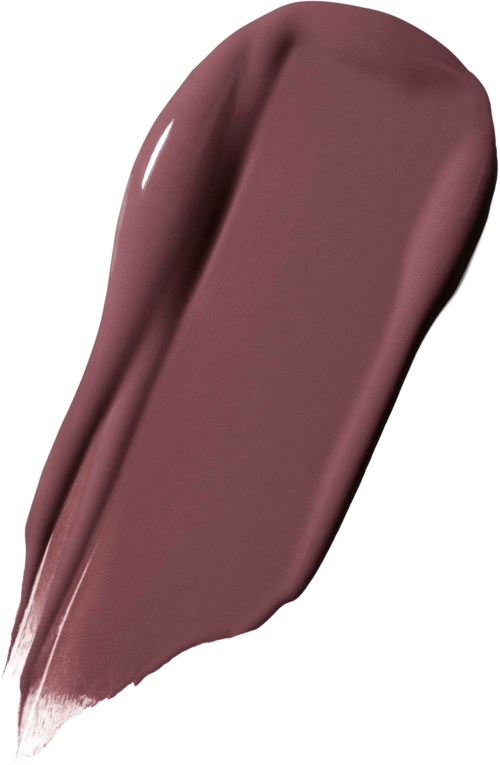 Een kleurstaal toont een zachte, licht paarse lippenstift met een gladde, glanzende oppervlakte.