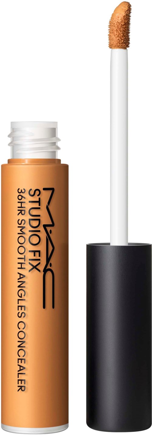 A beige concealer tube with a black cap and an applicator stick showing a beige tip.