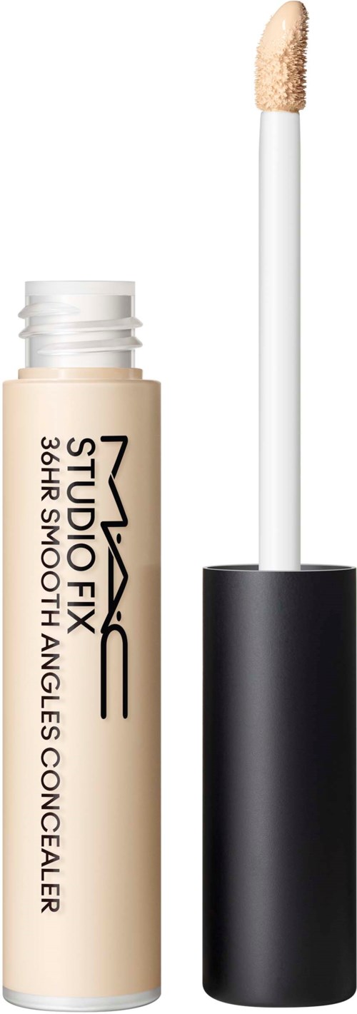 A MAC concealer with a wand applicator, labeled 'Studi Fix' and 'Short Shroom,' in a beige tube with black cap.