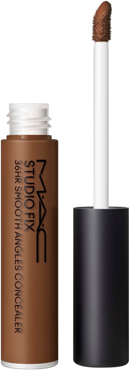 A brown MAC lip product with a black cap and a white applicator stick, ready to apply.