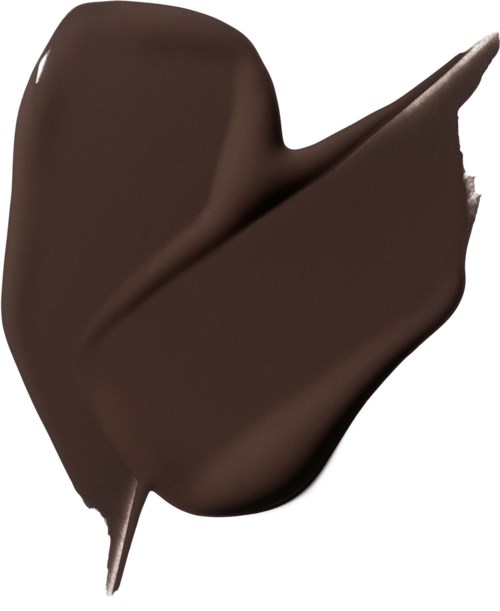 A blob of smooth, dark brown chocolate with a shiny surface and a textured tip.