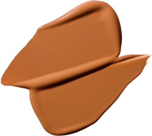 A swirl of brown chocolate, smooth and shiny, with curved shapes resembling a scoop of ice cream.
