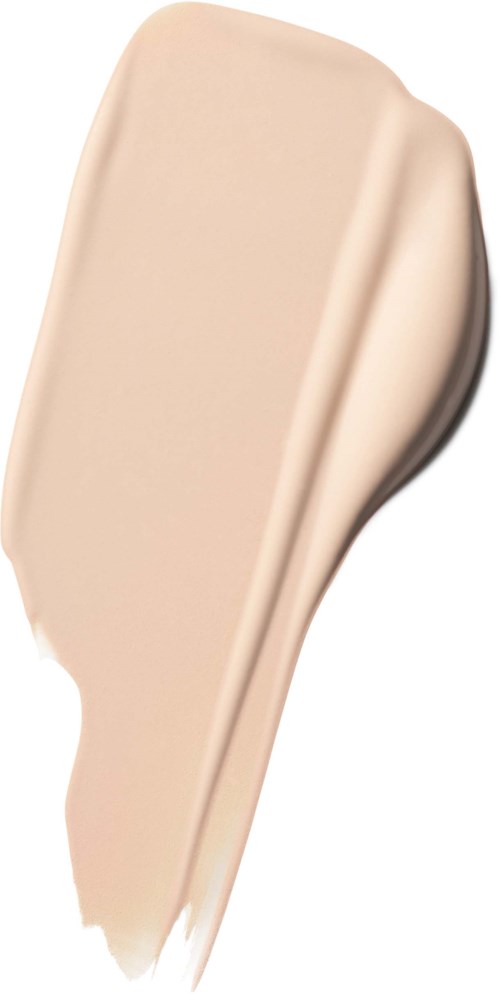 A makeup brush with light-colored bristles and a beige handle.