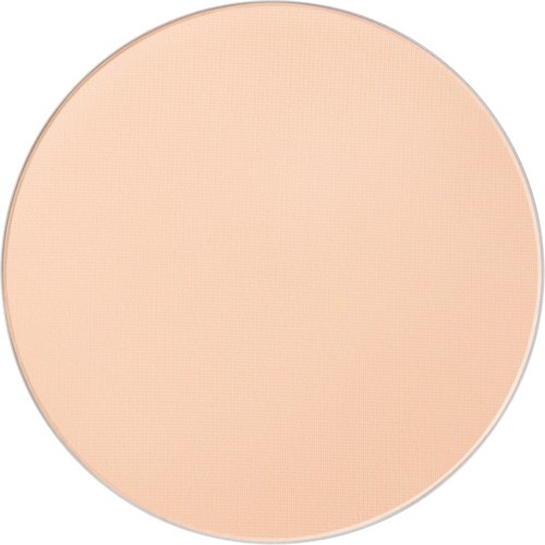 A large, round, beige-colored makeup powder inside a container with a see-through lid.