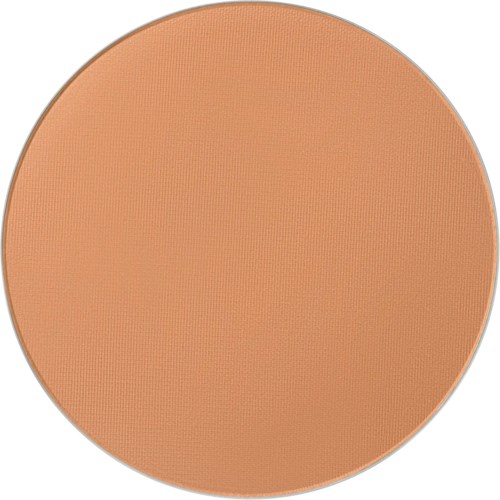 This is a round makeup compact with a peach-colored powder inside.