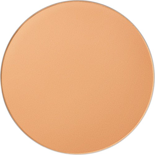 En rund pressed pudder makeup- og kosmetikkpudder i lys beige med en subtil matt finish.