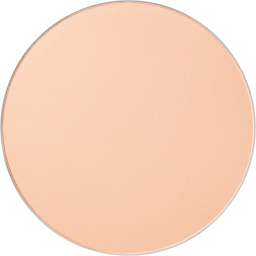Et nærbilde av en rund kompakt sminke Powder i lys beige farge.