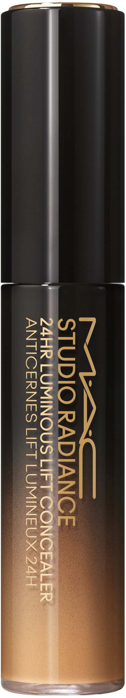 Eine Tube mit Make-up Concealer, beschriftet 'Studio Radiance' in schwarzer und beiger Verpackung.