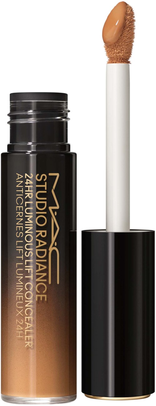 Ein schwarzer und goldener Stick mit weißer Bürste für Lippenstift oder Lipgloss.