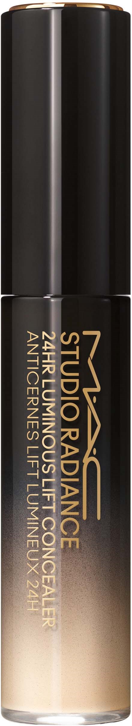 Ein Make-up-Produkt in einer Tube mit schwarzem Deckel und beiger Flüssigkeit. Das Etikett hat goldene und schwarze Schrift.