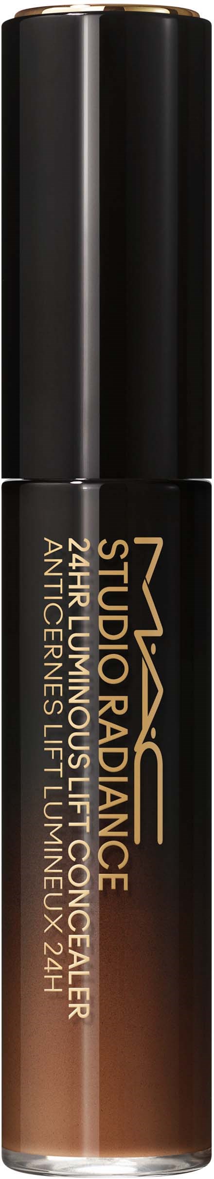 Dies ist eine Flasche MAC Studio Fix flüssige Foundation. Sie ist schwarz mit goldener Beschriftung.