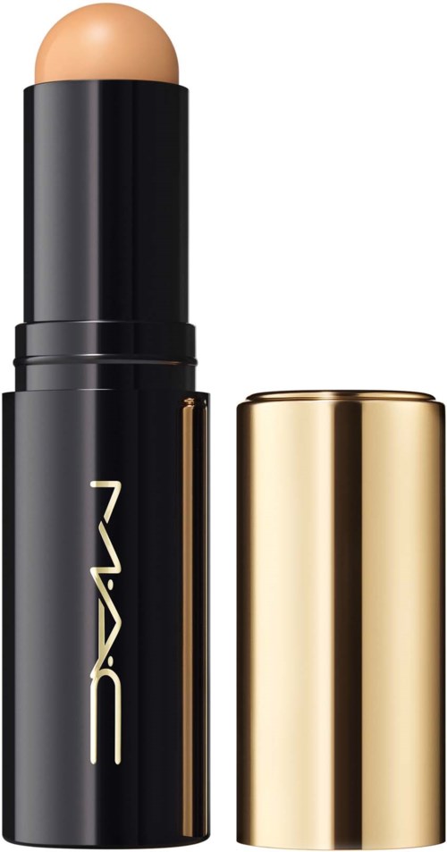 MAC-highlighter-stift med svart og gull emballasje og lokket fjernet for å vise produktet.