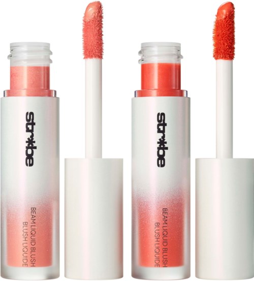 Two lip gloss tubes, one open with pink gloss and one orange gloss, with applicators showing the colors.