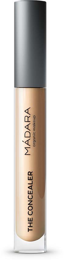 Concealer in a clear tube with a gray cap, labeled 'MADARA' and 'THE CONCEALER.'