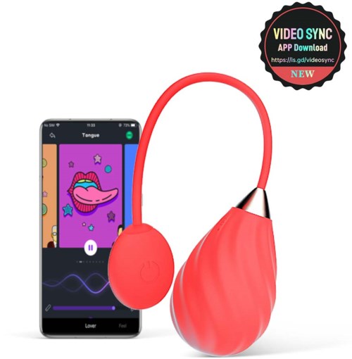 Eine rote Schlafmaske verbunden mit einem Smartphone, das eine Musik-App mit buntem Cartoon-Design zeigt.