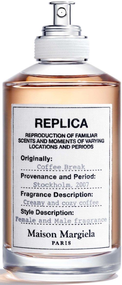 Een parfumfles zonder echte merknaam, beschrijft geur als romig en gezellig, van Maison Margiela.
