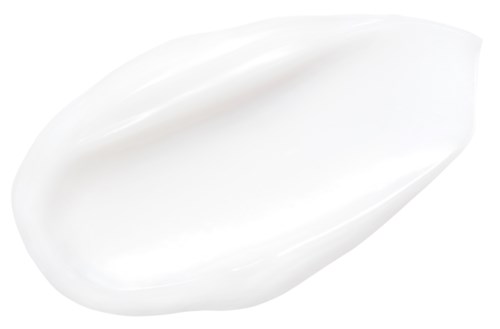 Ein weißer, glatter, ovale Klecks von Creme oder Lotion mit einem leichten Wirbelmuster.