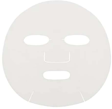 Eine weiße Gesichtsmaske mit Augen, Nasen- und Mundöffnung, aus weichem Material.