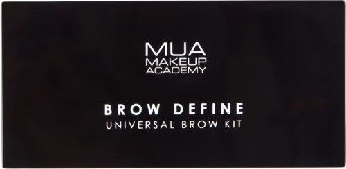 Schwarze Verpackung mit weißen Texten für MUA Makeup Academy Brow Define Set.