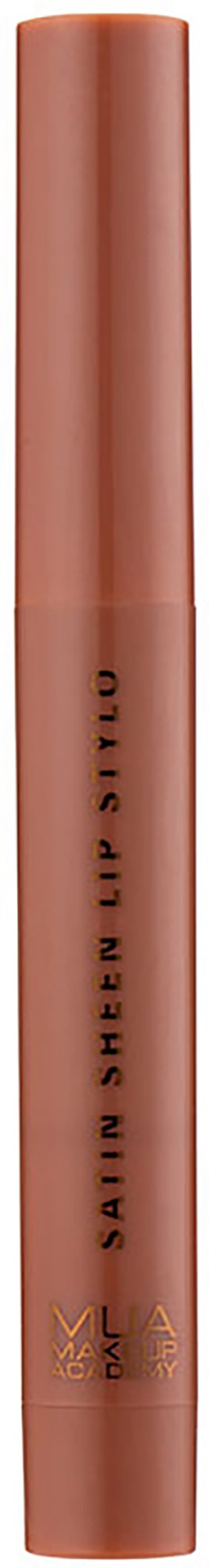 A pinkish-brown lipstick tube with gold writing on a black background.