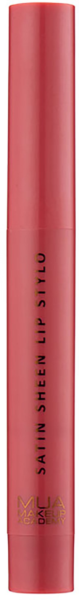 A pink cylindrical lip gloss tube with black text and gold accents. The text says 'SAIN IN SHEN EN UP STILU.'