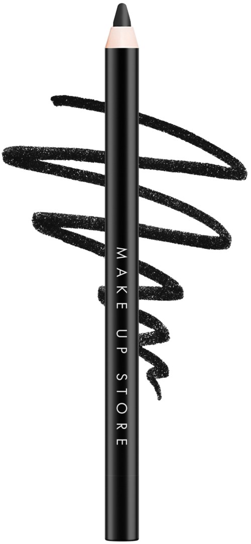 Ein schwarzer Eyeliner-Stift mit den Worten "Make Up Store" und einer schwarzen Zickzacklinie um ihn herum.