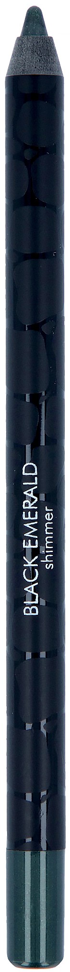 En svart ögonpenna med grönt spets, märkt "Black Emerald" och "Kohl Eyeliner".