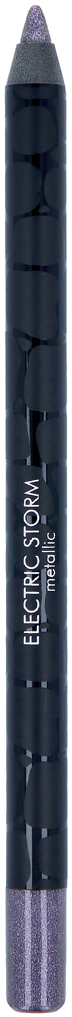 En svart eyelinspenna med lila spets, märkt 'ELECTRIC STORM' och 'Maybelline'.