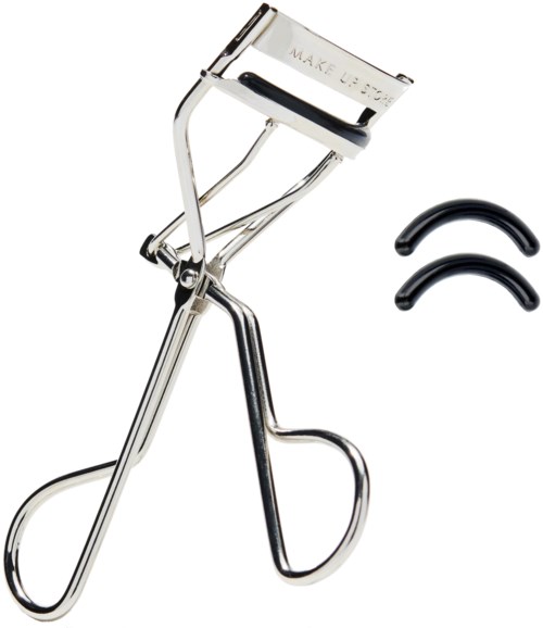 Een metalen wimperkruller met twee rubberen pads om wimpers te krullen. Gebruikt voor een verbeterde ooglook.