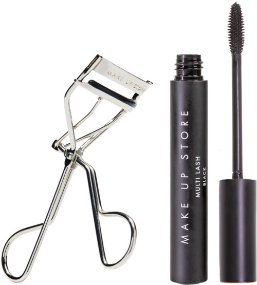 Wimperkruller en mascara met borstel. Make-upproducten voor het verbeteren van wimpers.