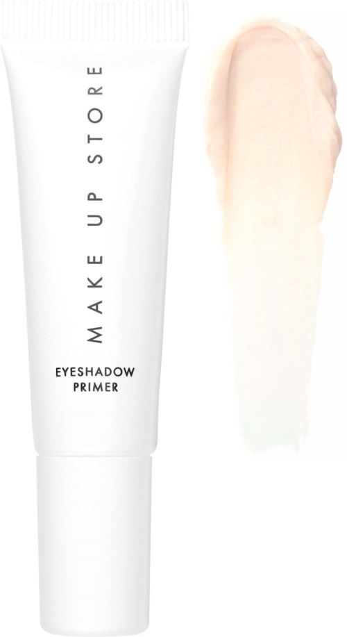 Eine weiße Tube mit der Aufschrift "Make Up Store Eyeshadow Primer" und einem hellbeigen Farbstreifen daneben.