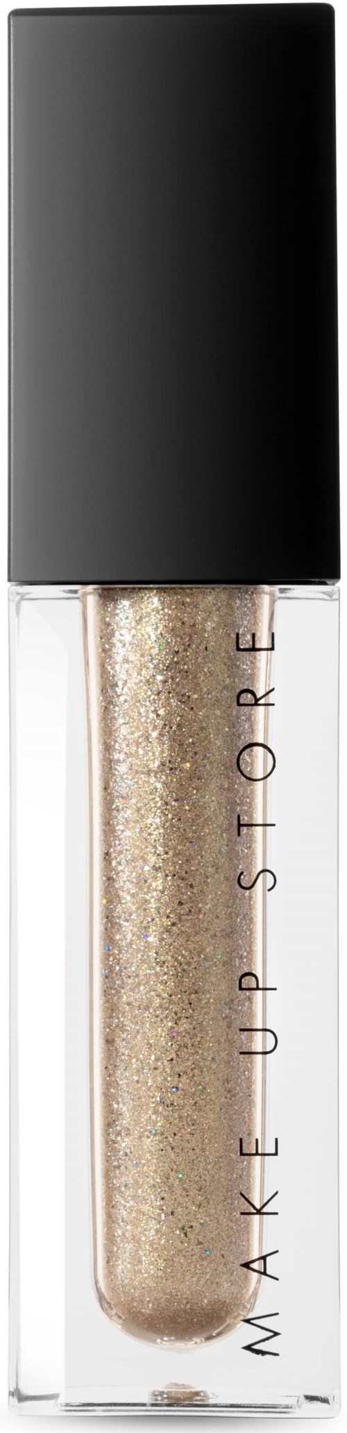 Tunnettu kultainen glitter-huulten kiilto läpinäkyvässä putkessa mustalla korkilla, Make Up Store.