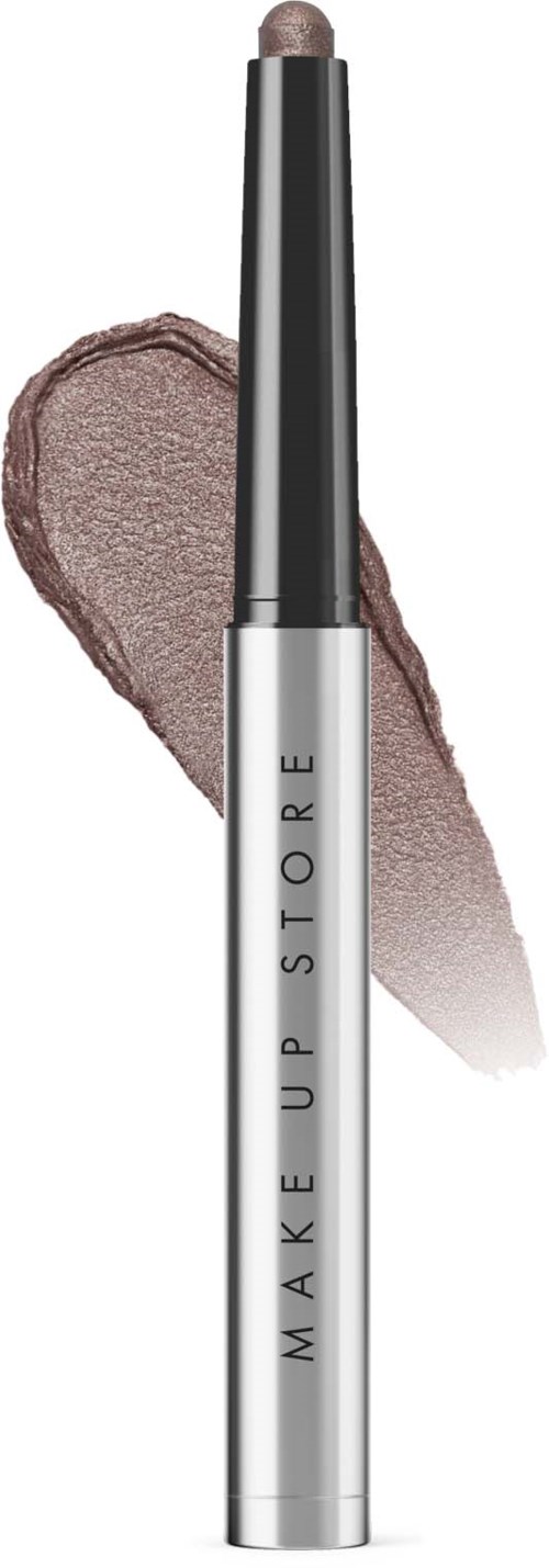 Ein Make-up-Stift mit brauner Farbklecks im Hintergrund und schwarzem Deckel.