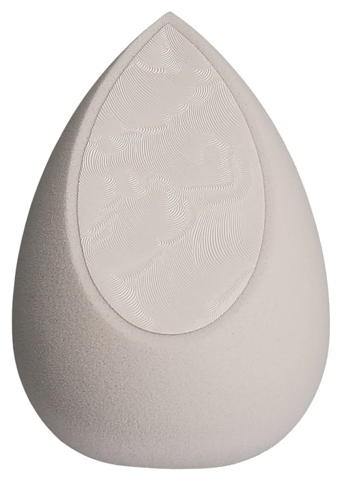 A white, teardrop-shaped facial cleansing device with textured surface and smooth edges.