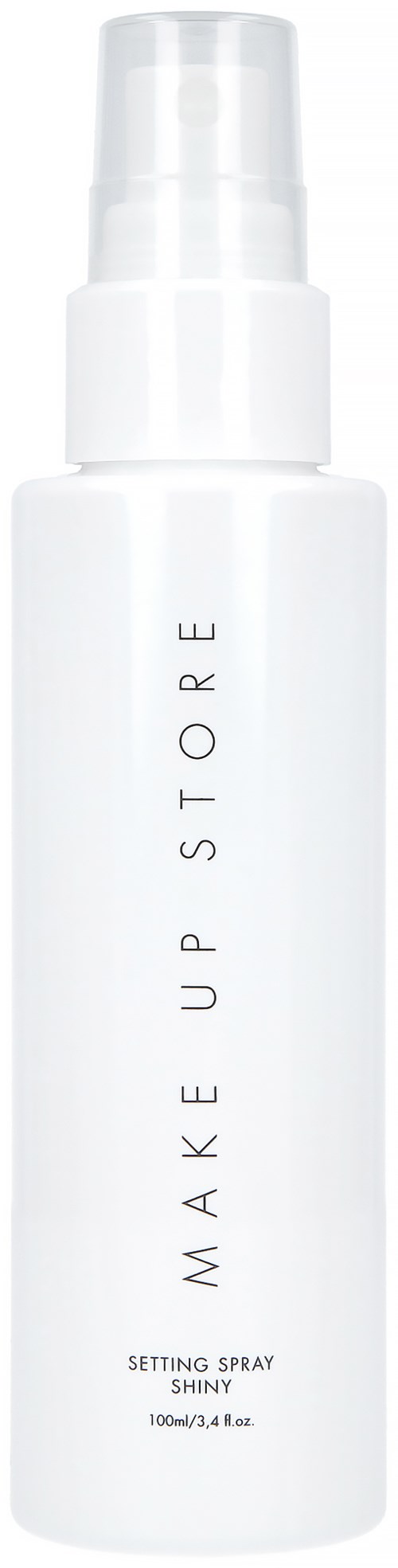 Eine weiße Sprühflasche mit dem Etikett 'MAKE UP STORE' und Sprühkopf.