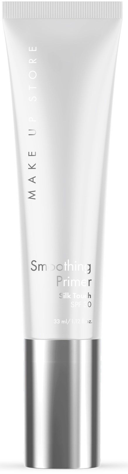 A white tube with silver cap, labeled 'Make Up Store', appears to be a makeup primer product.