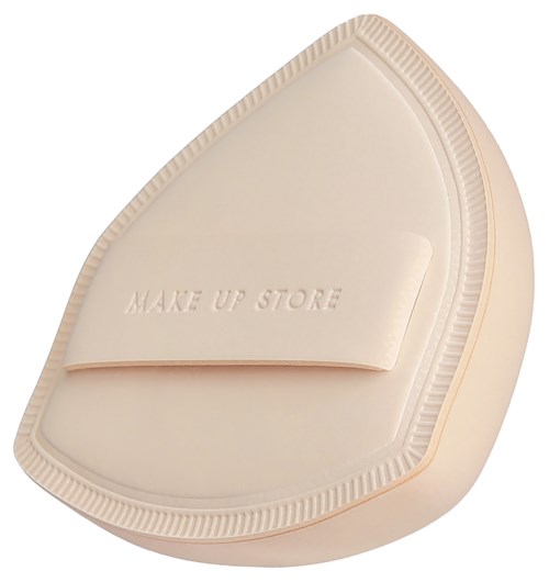 A beige compact case with a sliding lid, labeled MAKE UP STORE, designed for makeup products.