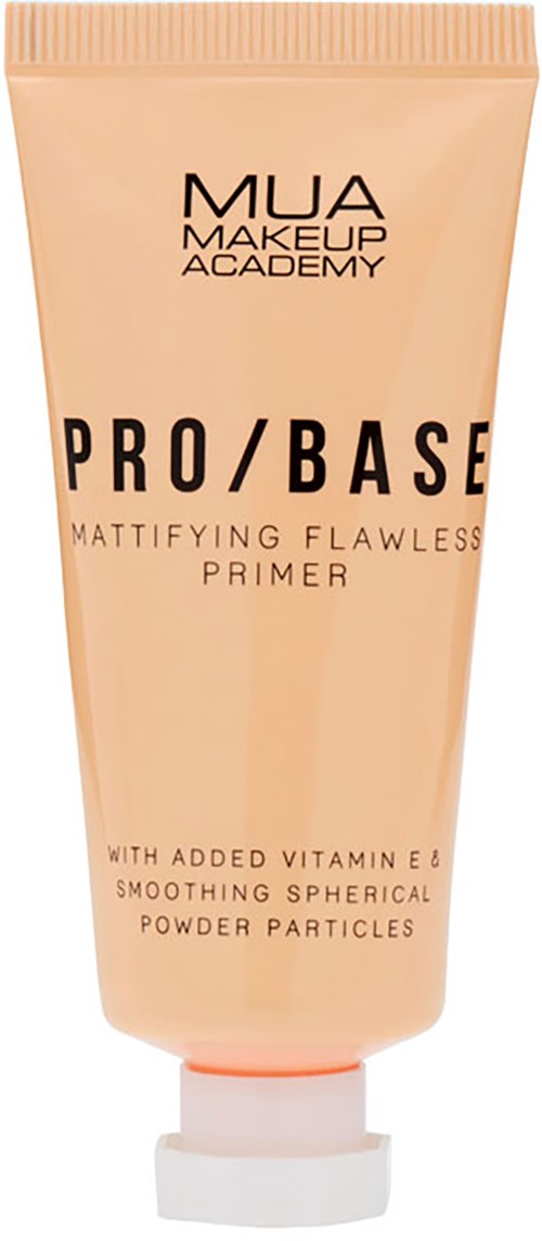 A tube of makeup primer labeled 'MUA Makeup Academy Pro/Base' with vitamin E and smoothing particles.
