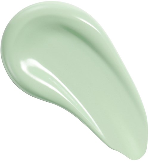 Een lichtgroene gel of crème in een druppelvorm op een witte achtergrond.