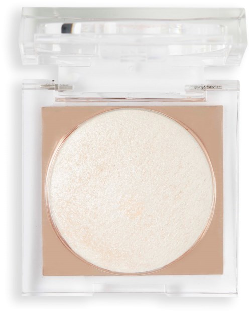 Ein runder, weißer Make-up-Schwamm in einer klaren Plastikbox mit Deckel.