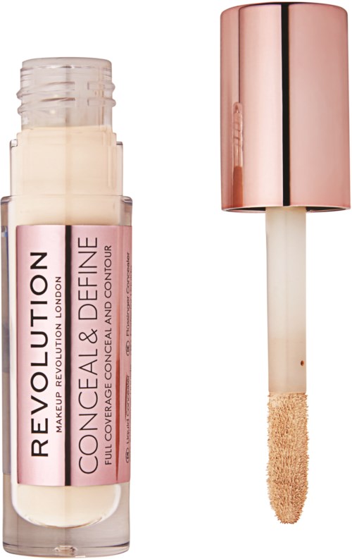 Lip gloss tube labeled 'Revolution MakeUp Revolution' with a wand applicator next to it.