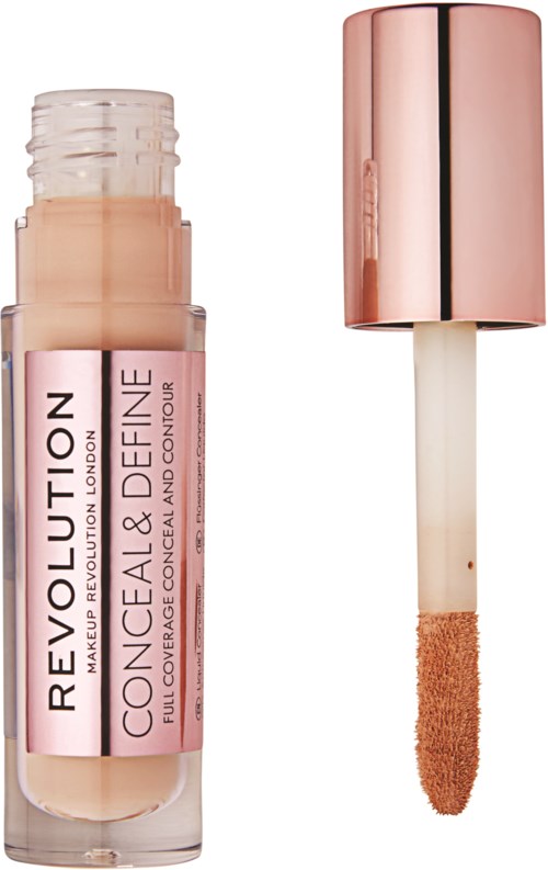 Concealer with a pink label and a wand applicator, used for makeup to cover blemishes and brighten skin.