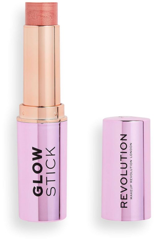 En rosa läppstiftsstift med orden "Glow Stick" på förpackningen och ett avtagbart lock.