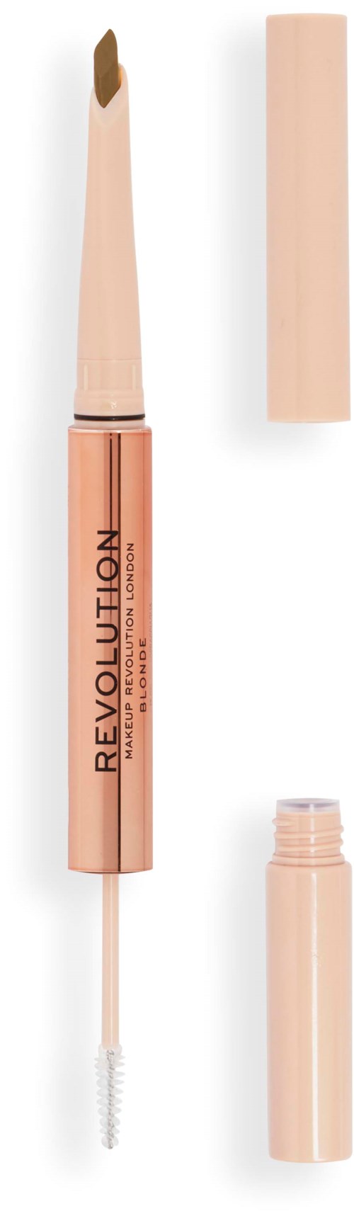 Eine beigen flüssigen Concealer-Stift mit Pinselspitze, Deckel und Spoolie für Anwendung.