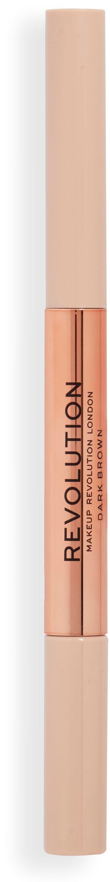 Een roze of perzikkleurig make-up of cosmeticaproduct, mogelijk een lipgloss of concealer, met het woord 'REVOLUTION'.
