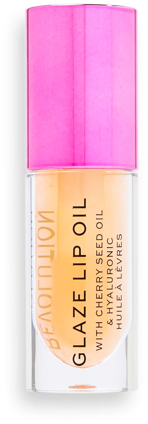 Kleine fles lippenbalsem met roze dop, gelabeld als Glow Lip Oil met honing en hyaluronzuur.