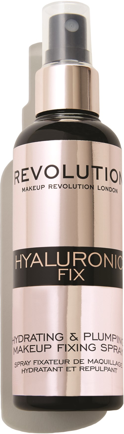 Een fles Revolution Hyaluronic Fix spray voor hydratatie en volheid van de huid.