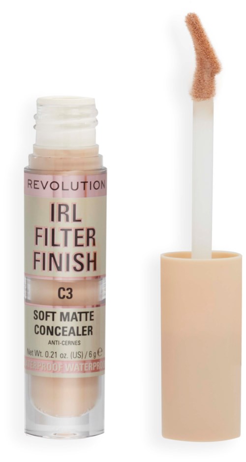 Lippenbalsem tube met sponsapplicator, label toont dat het een matte concealer is in roze en beige kleuren.
