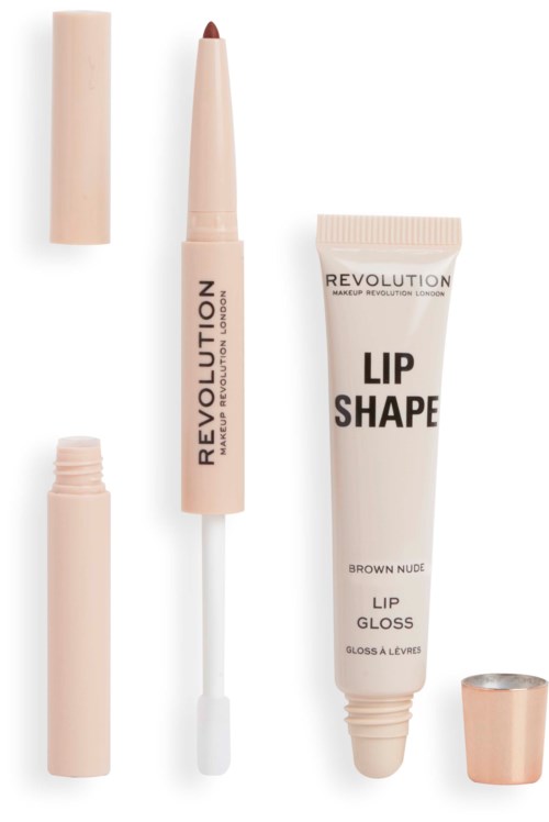 Lippen make-up items, waaronder lipgloss en lip tint, met open en gesloten tubes en een puntsapplicator.