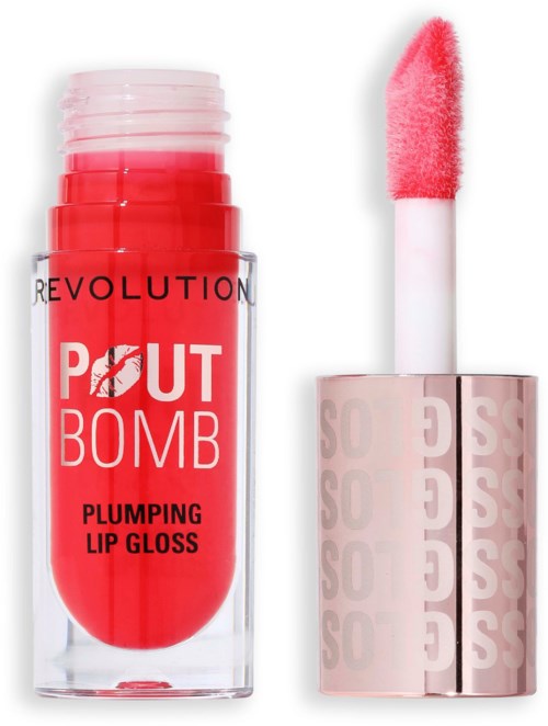 Lippenstift mit der Aufschrift 'Revolution' und einem hellrosa Applikator daneben.